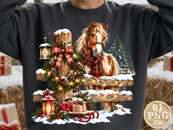 Festive Christmas Horse Farm PNG, Rustic