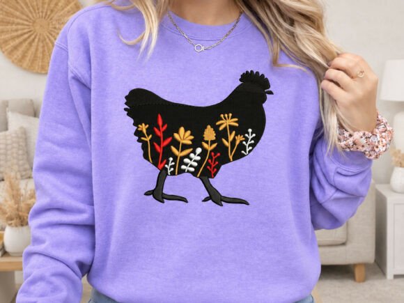 Floral Chicken Embroidery Design, 4 Size