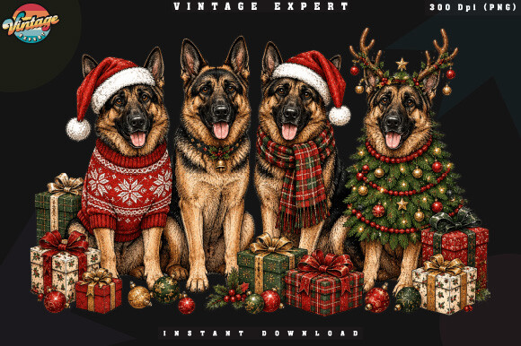 German Shepherd Christmas Dogs PNG