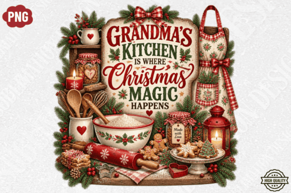 Grandma Kitchen Christmas Magic PNG