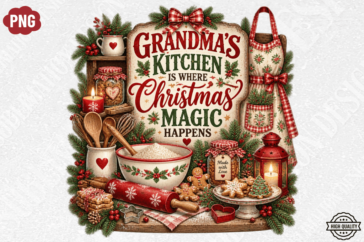 Grandma Kitchen Christmas Magic PNG