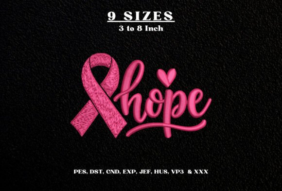 Hope Pink Ribbon Embroidery Design DST
