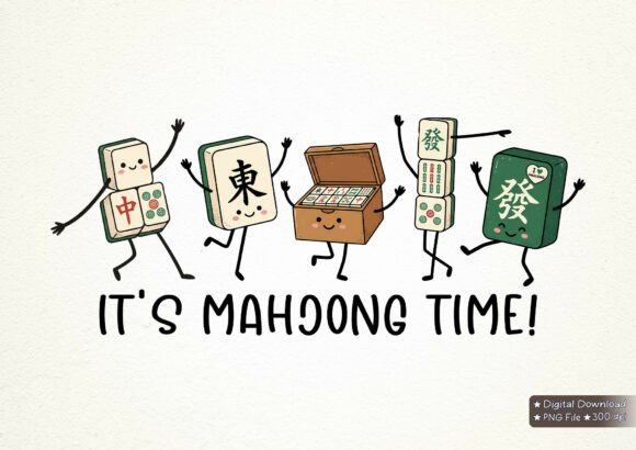 It’s Mahjong Time Tiles Doodle Character