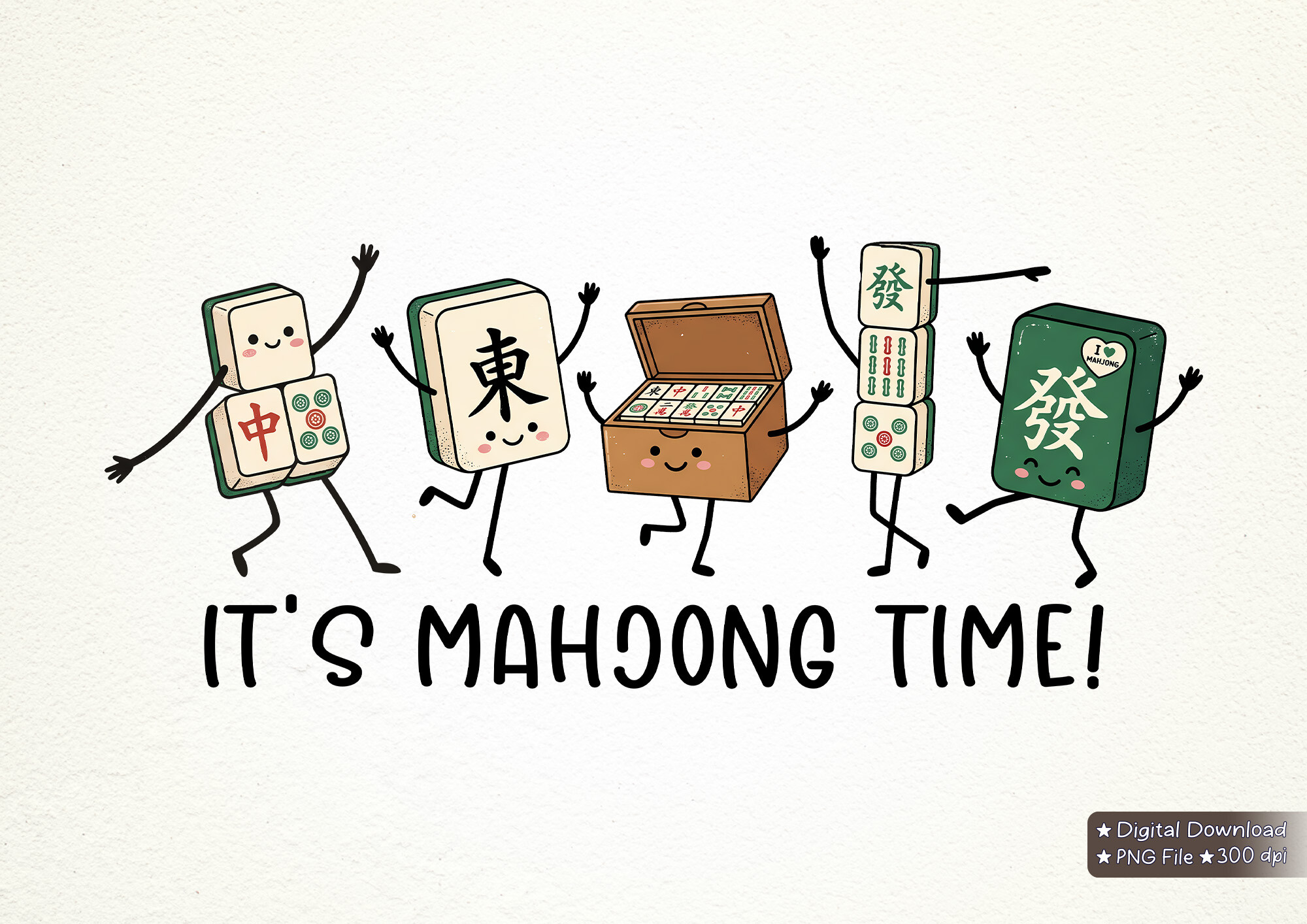 It’s Mahjong Time Tiles Doodle Character