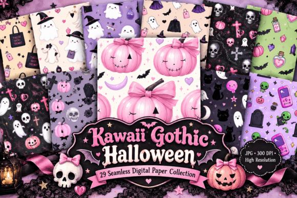 Kawaii Gothic Halloween Seamless Paper