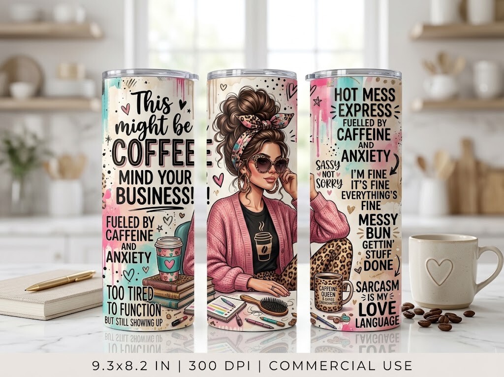 Messy Bun 20oz 40oz Tumbler Wrap PNG