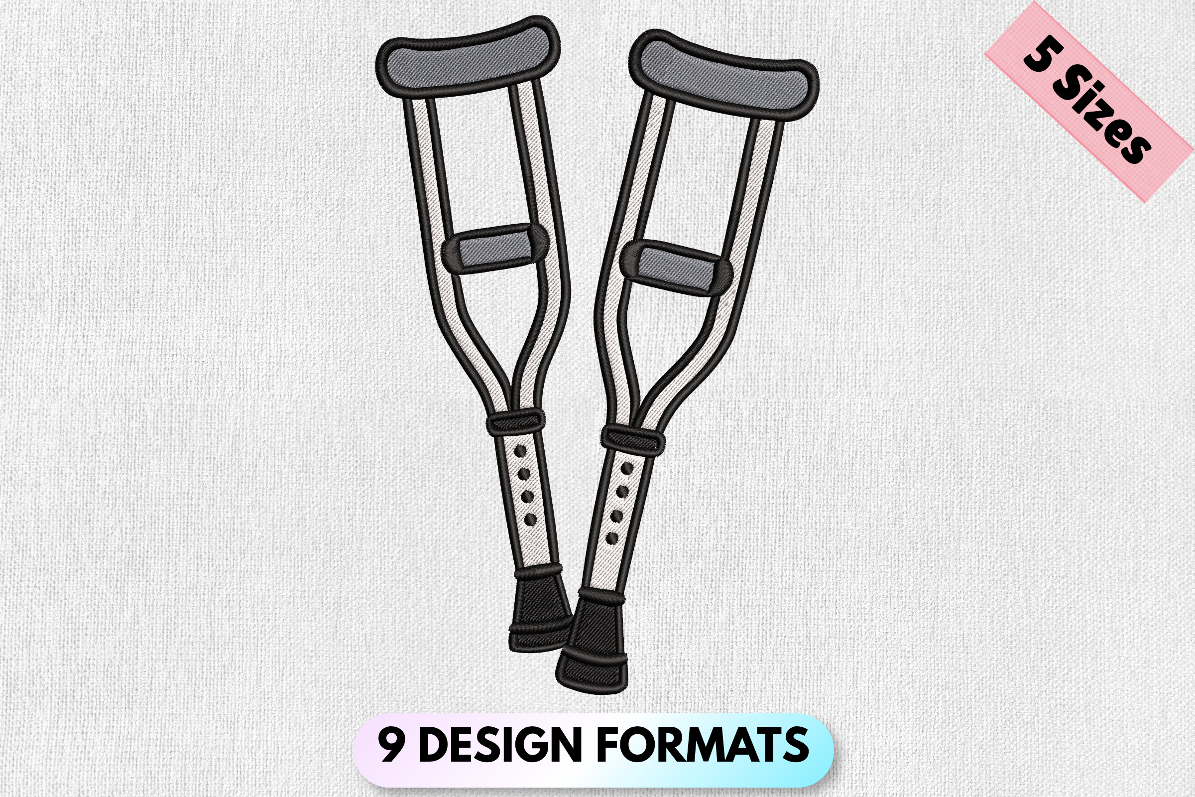 Mobility Aid Crutches Embroidery Design