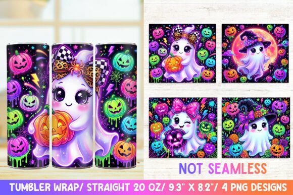 Neon Cute Ghost 20 OZ Skinny Tumbler PNG