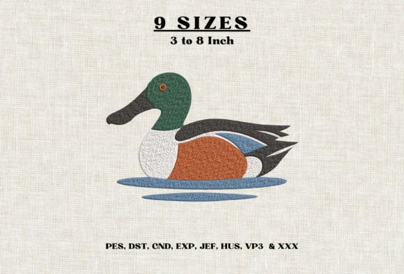 Northern Shoveler Duck Embroidery Design