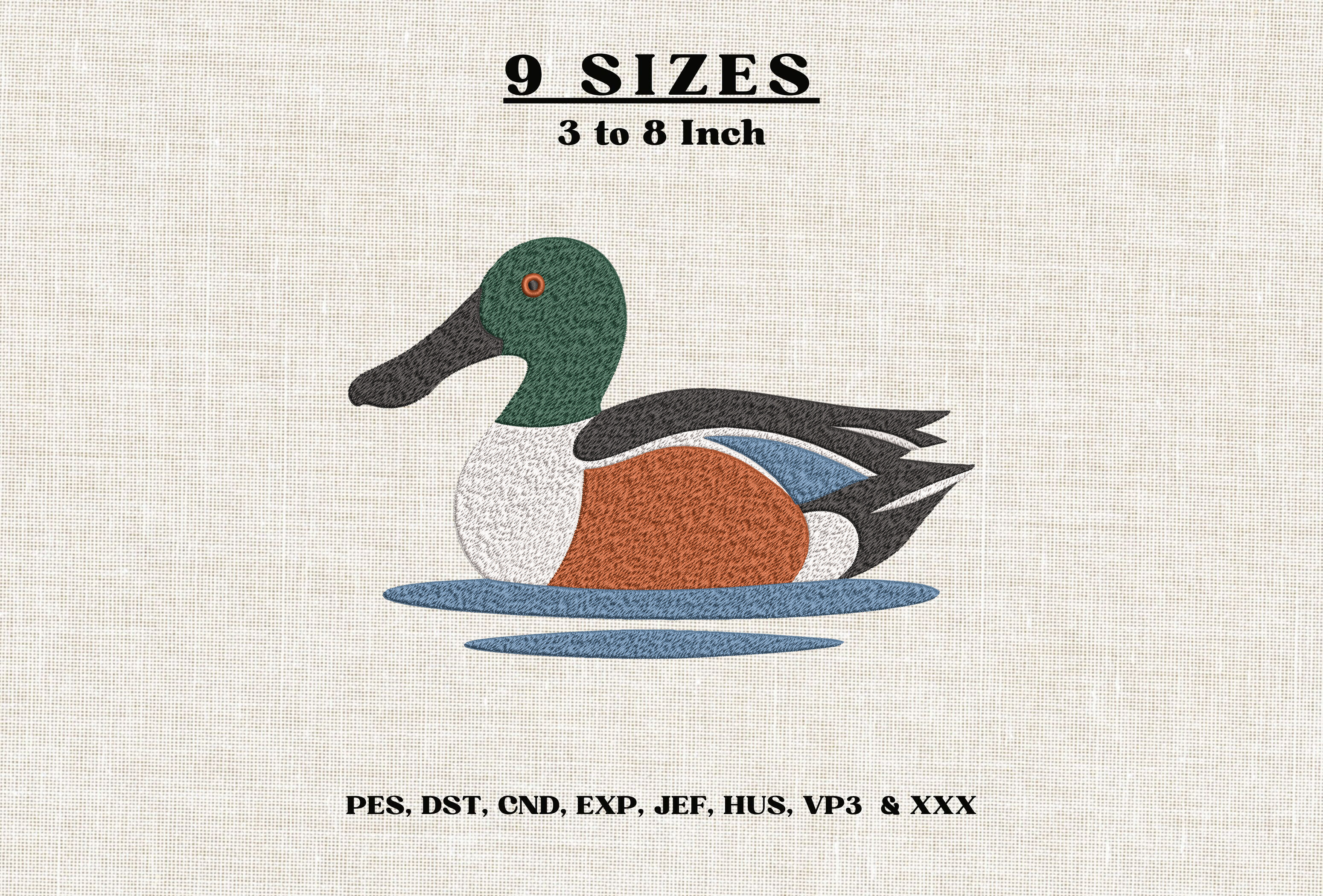 Northern Shoveler Duck Embroidery Design
