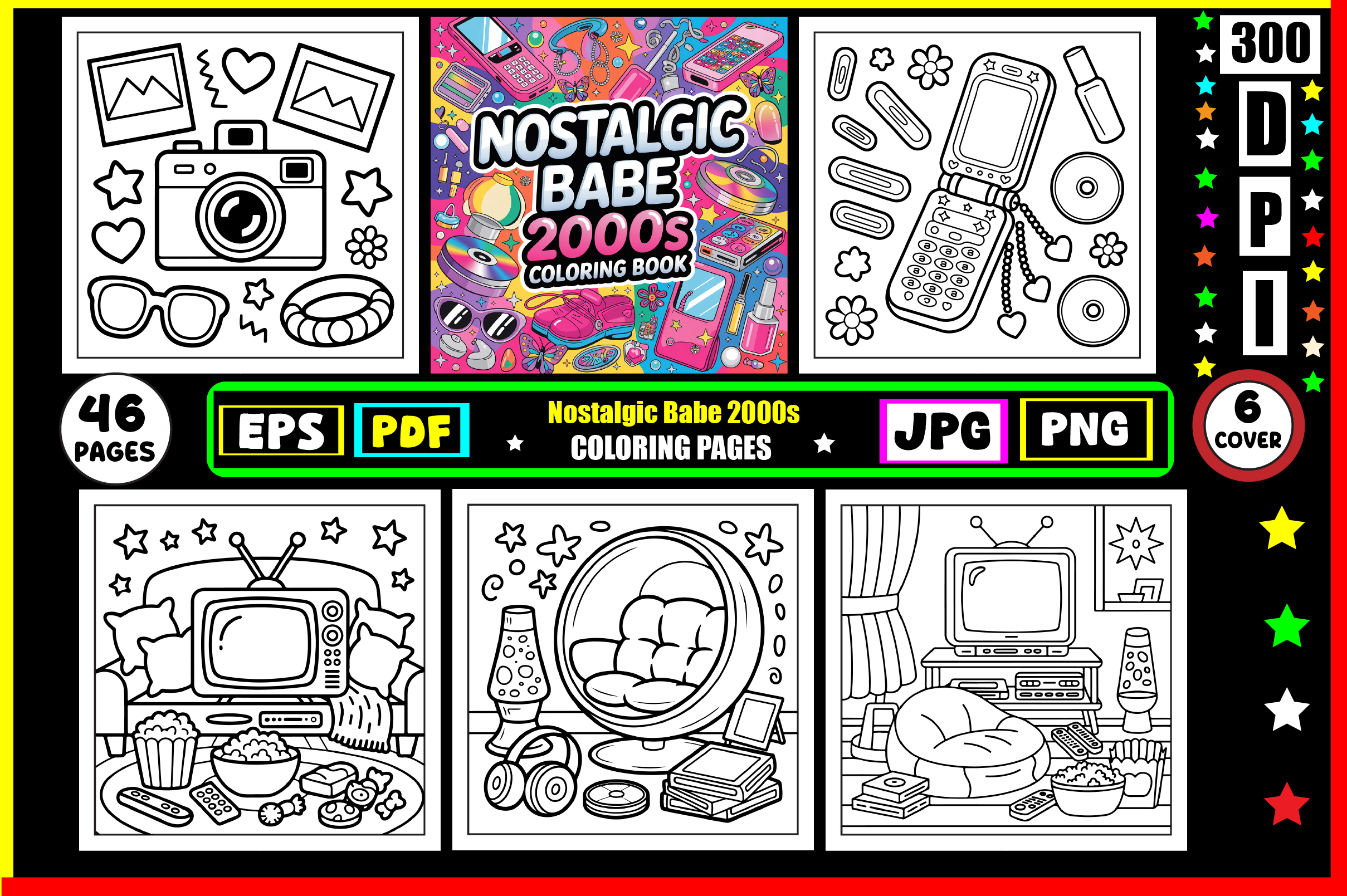 Nostalgic Babe: 2000s Coloring Pages