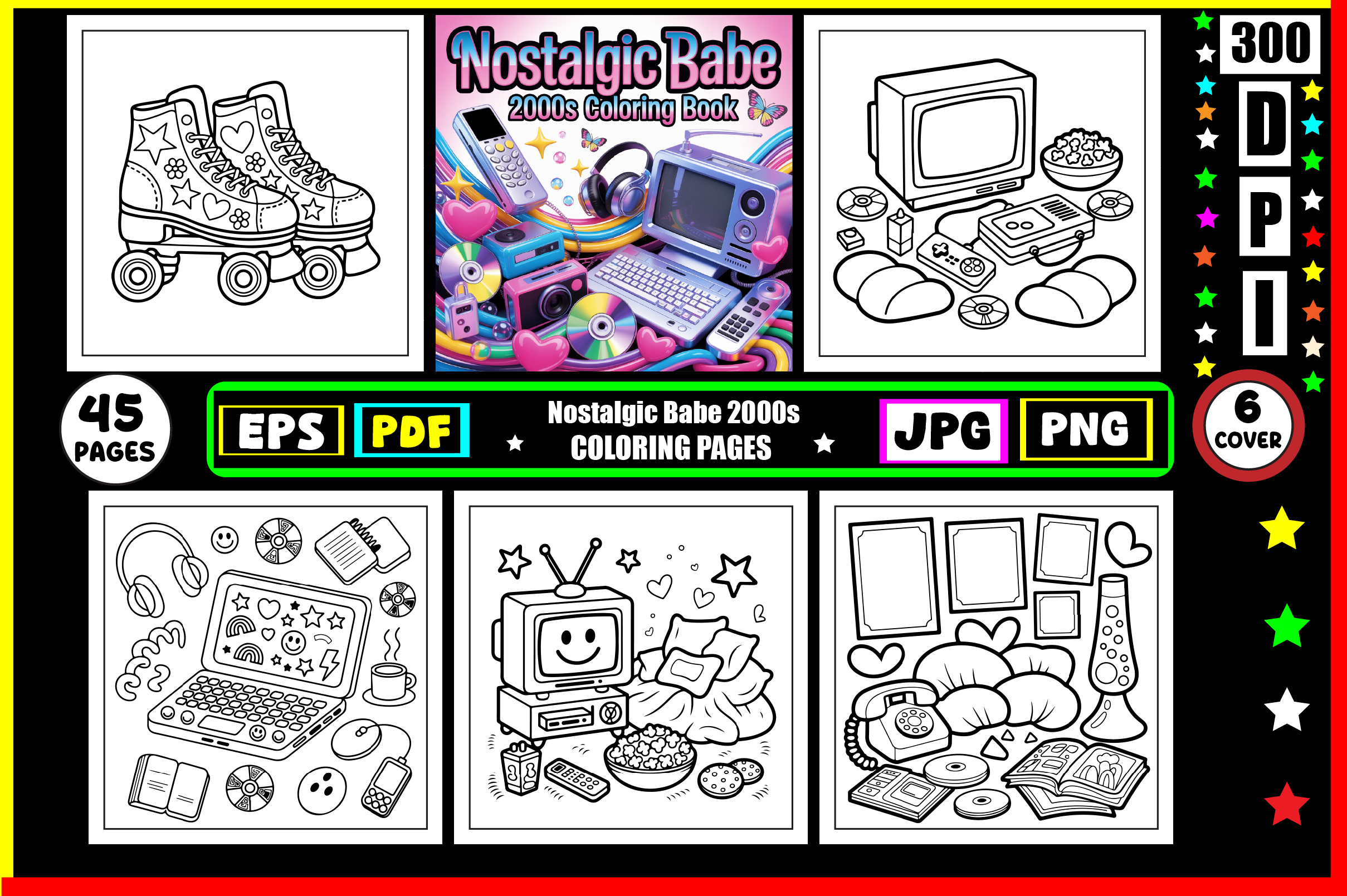 Nostalgic Babe: 2000s Coloring Pages