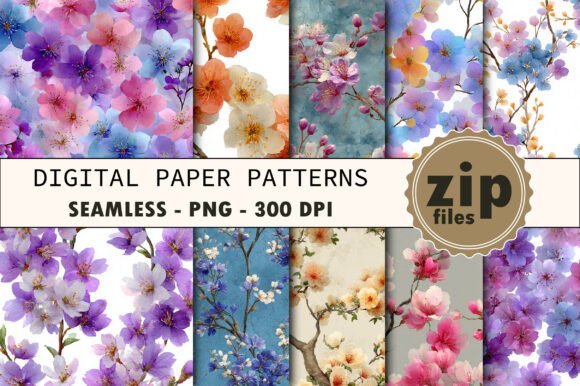 Pastel 3D Floral Trees Digital Papers