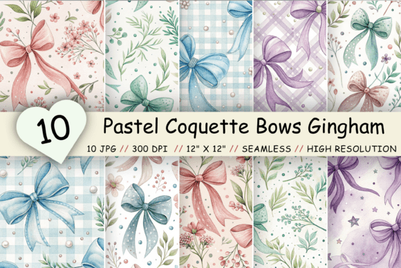 Pastel Coquette Bows Gingham Pattern