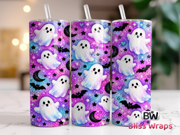 Pastel Glitter Ghost Halloween Tumbler