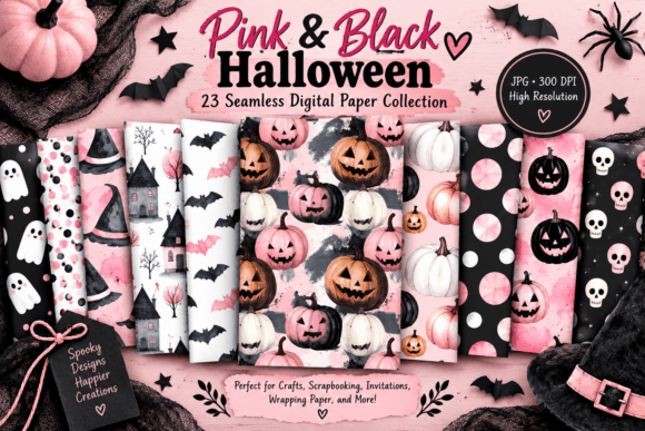 Pink & Black Halloween Seamless Paper