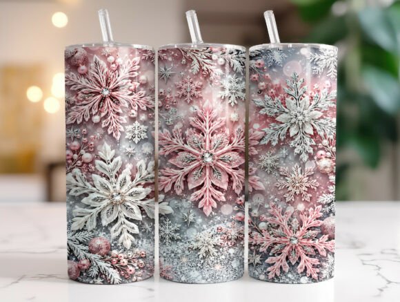 Pink Christmas Snowflake Tumbler Wrap