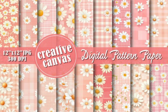 Pink Daisy Gingham Digital Paper