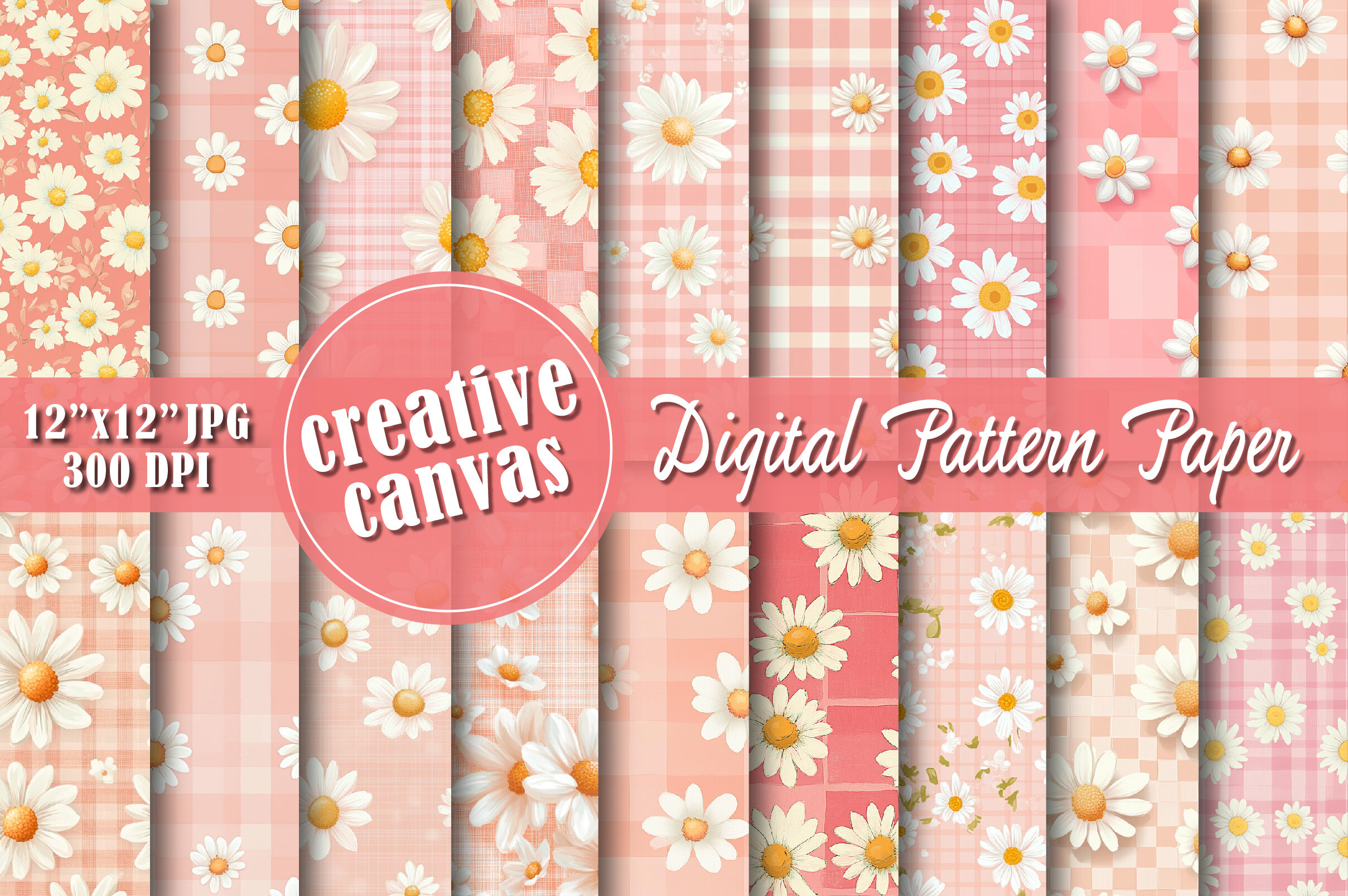 Pink Daisy Gingham Digital Paper