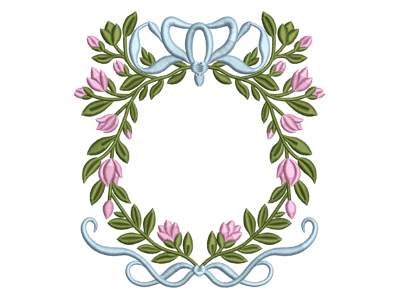 Pink Floral Bow Wreath Machine Embroider