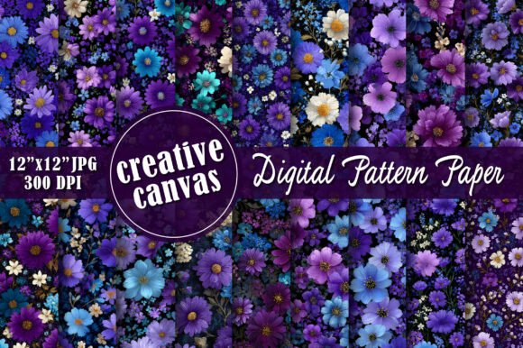 Purple Floral Digital Paper Bundle