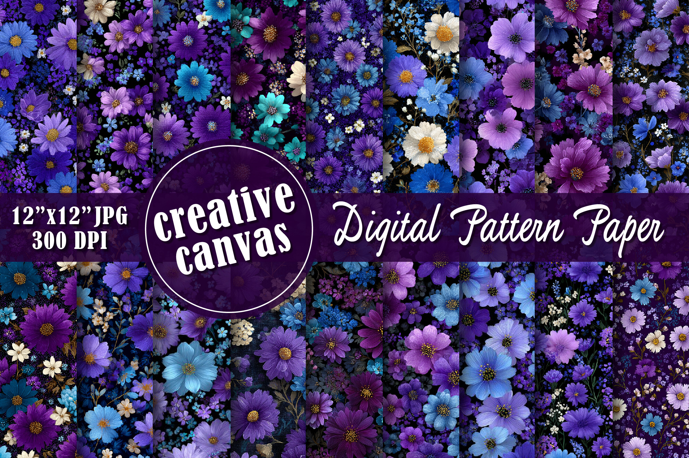Purple Floral Digital Paper Bundle