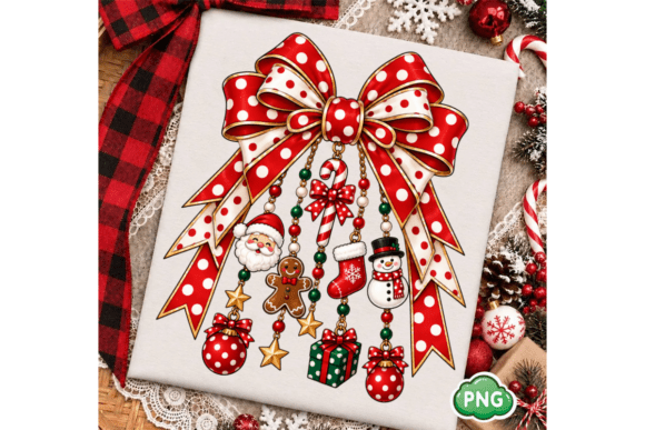 Retro Christmas Charms Bow Polka Dot Png