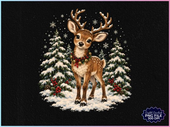 Retro Christmas Reindeer PNG