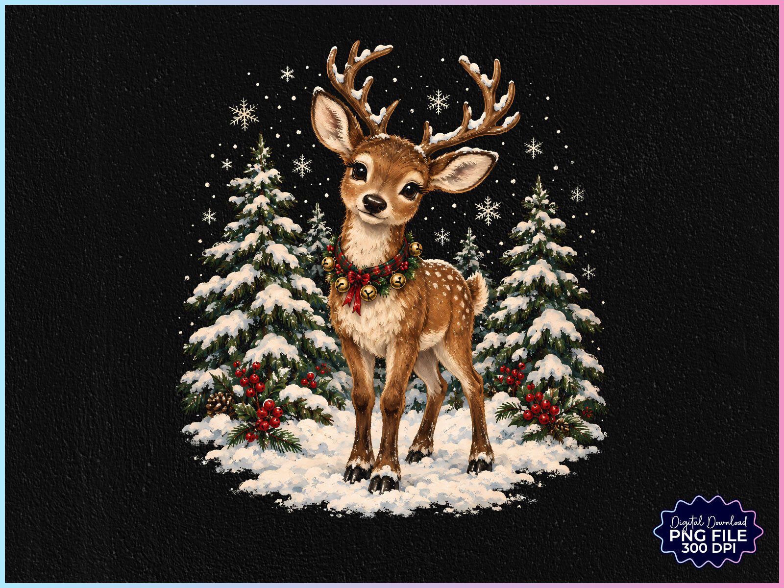 Retro Christmas Reindeer PNG
