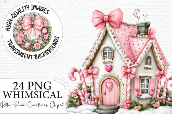 Retro Pink Christmas Clipart PNG Bundle