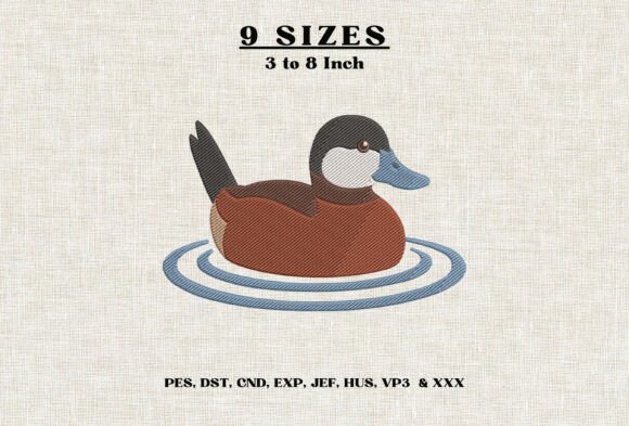 Ruddy Duck on Water Embroidery Design