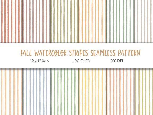 Seamless Fall Watercolor Stripe Paper
