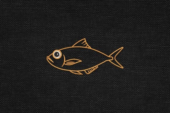 Simple Outlined Cartoon Fish Embroidery