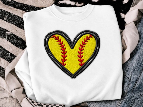 Softball Heart Embroidery Design, 4 Size