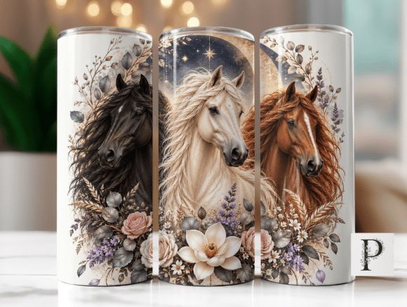 Sunflower Floral Horse Tumbler Wrap PNG