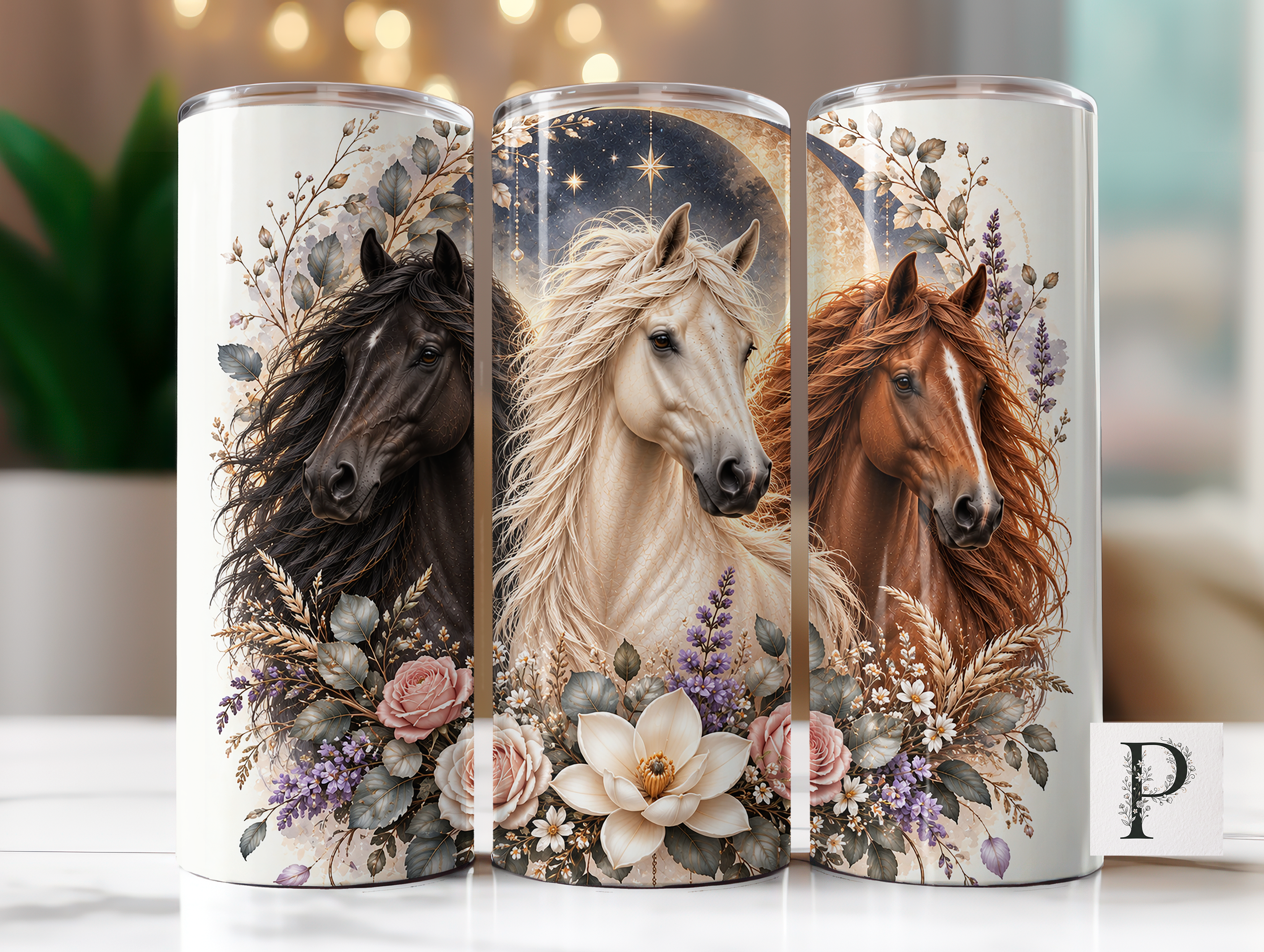 Sunflower Floral Horse Tumbler Wrap PNG
