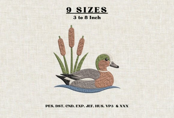 Swimming Duck with Cattails Embroidery