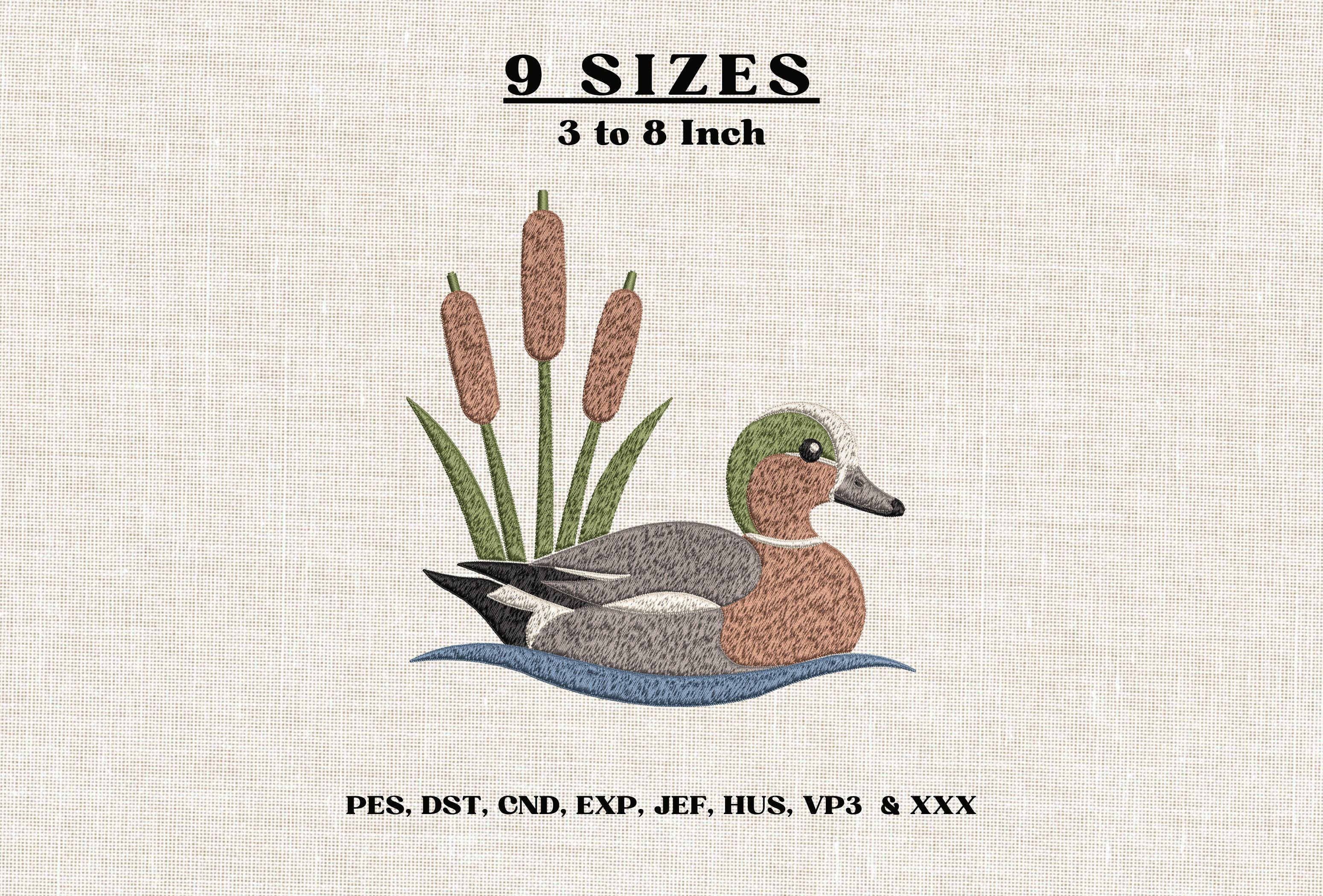 Swimming Duck with Cattails Embroidery