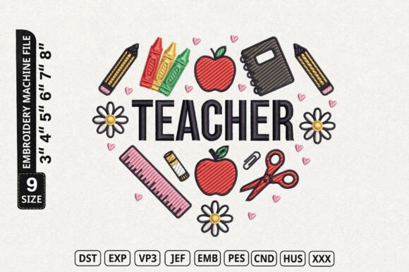 Teacher Applique Apple Embroidery File