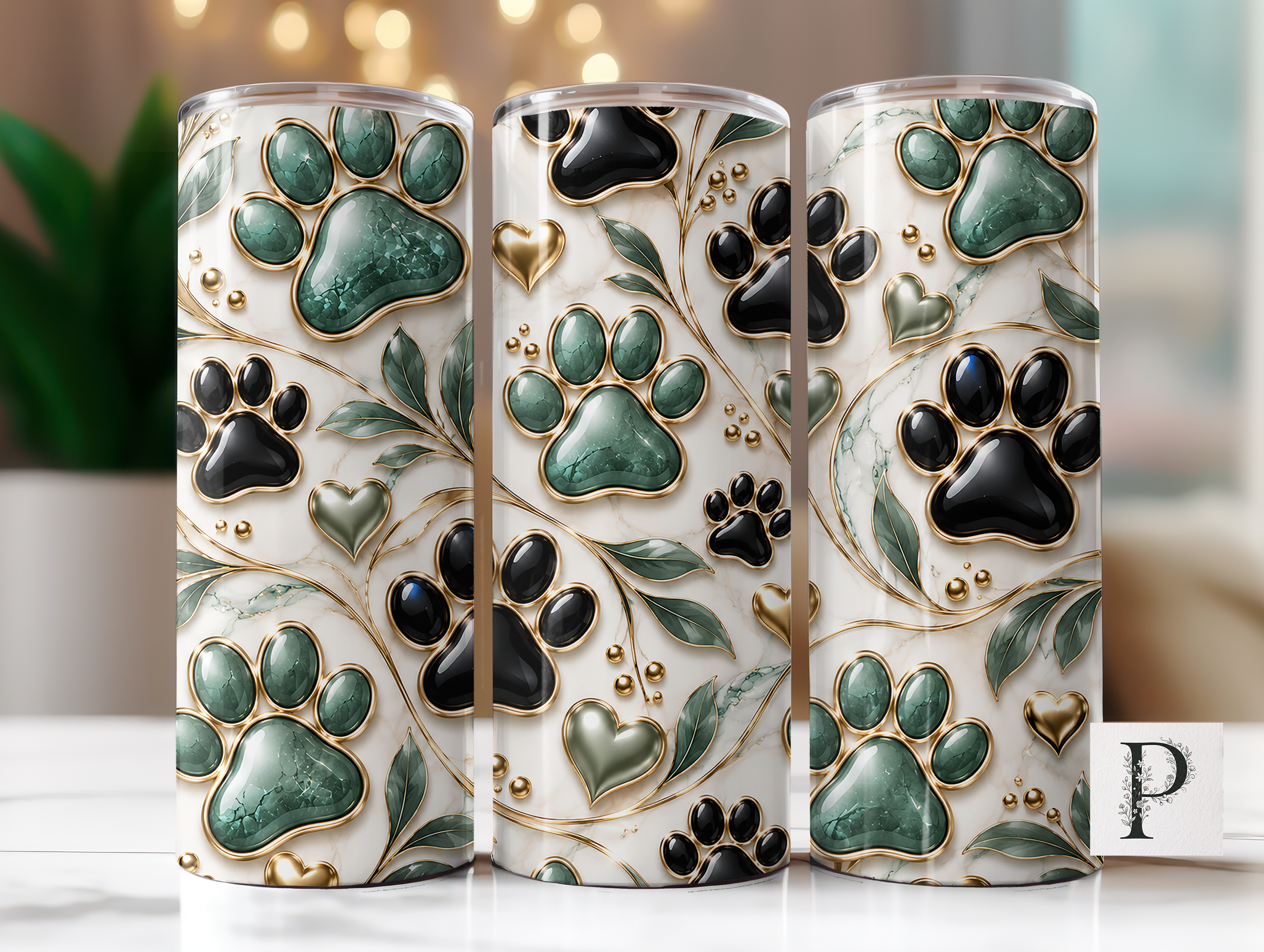 Teal Sparkle Dog Paw 20oz Tumbler