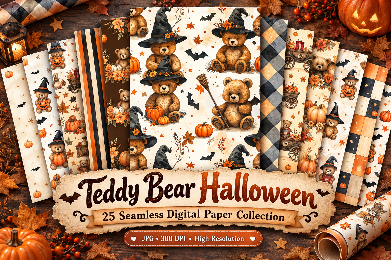 Teddy Bear Halloween Digital Paper