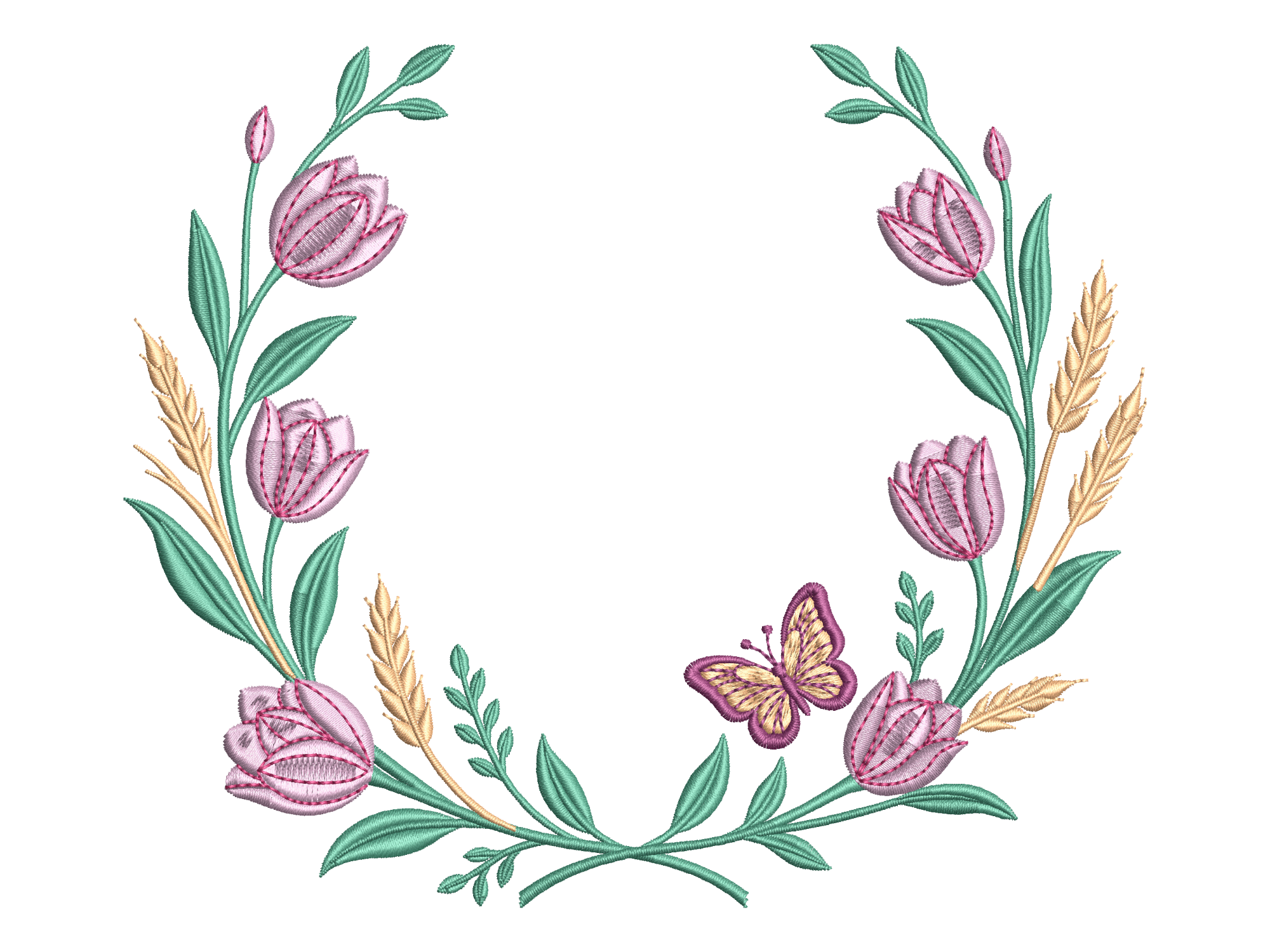 Tulip Wheat Butterfly Floral Wreath