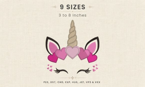 Valentine Heart Unicorn Face DST Design