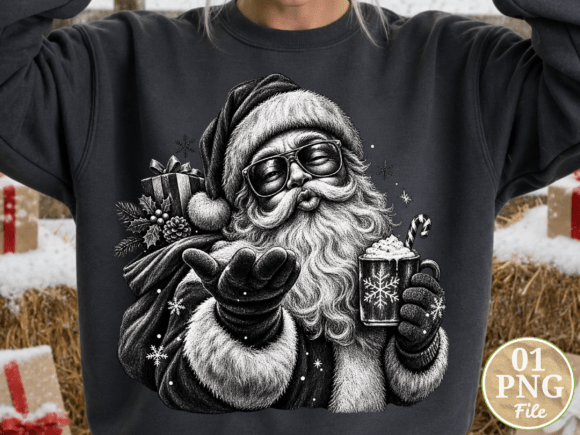 Vintage Santa Claus Christmas PNG, Black