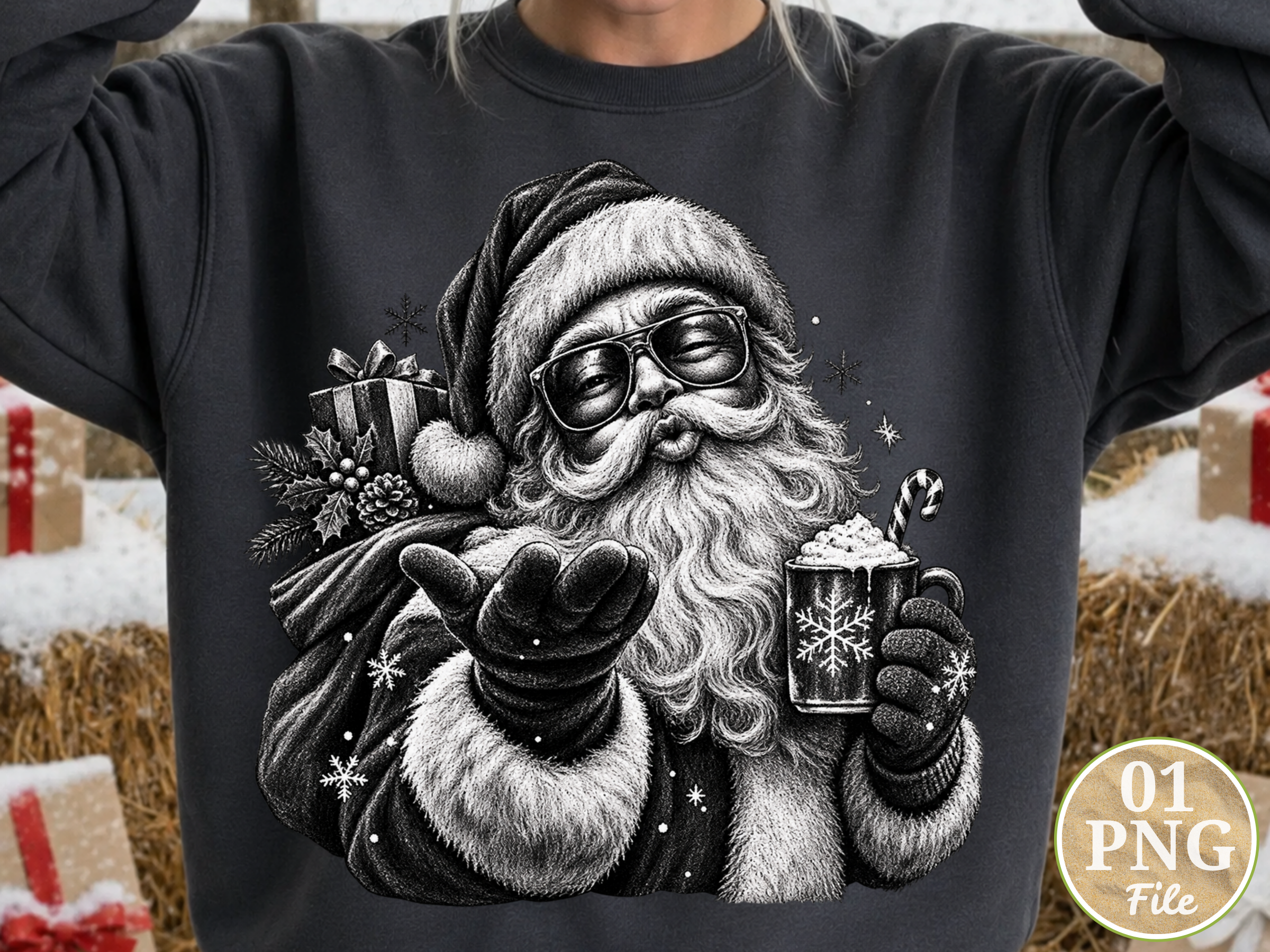 Vintage Santa Claus Christmas PNG, Black