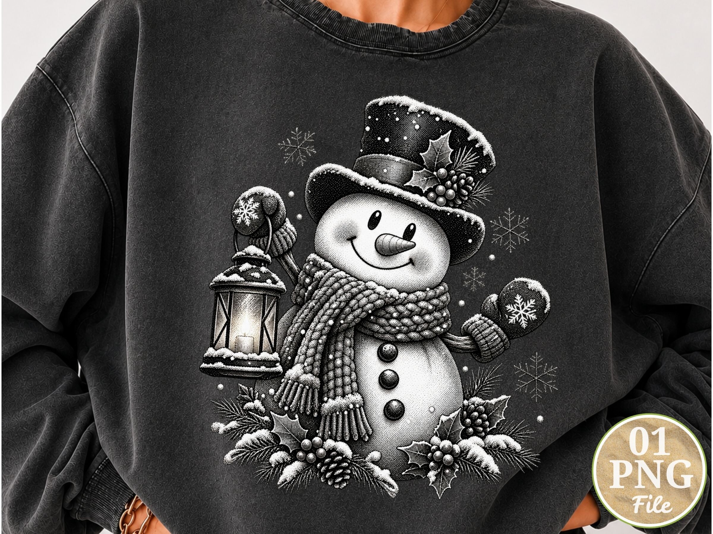 Vintage Snowman Lantern Christmas PNG, C