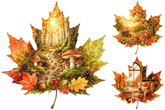 Watercolor Autumn Leaf Clipart Bundle