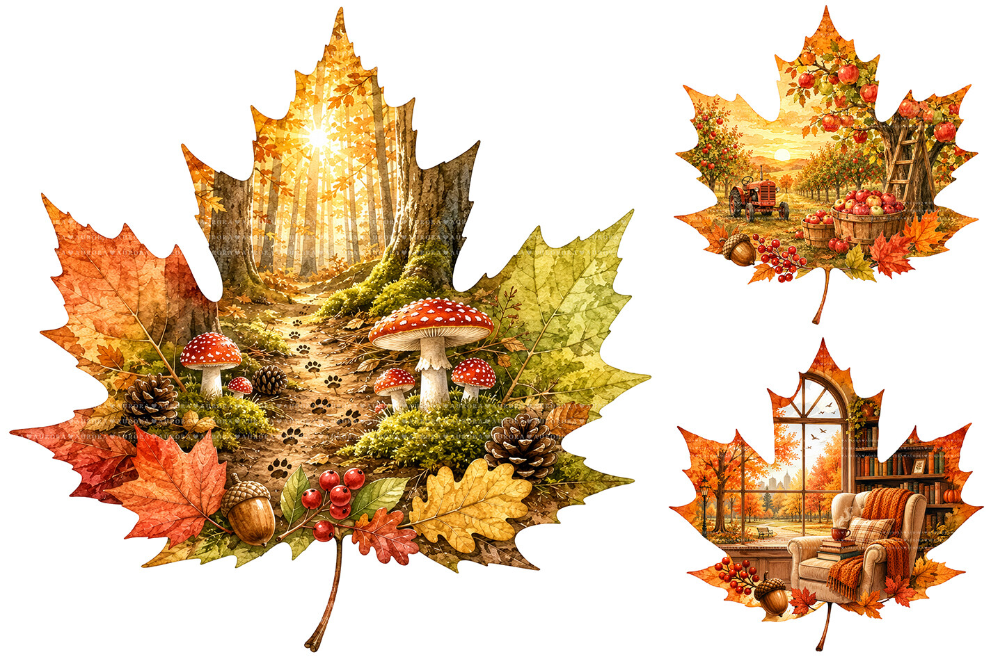 Watercolor Autumn Leaf Clipart Bundle
