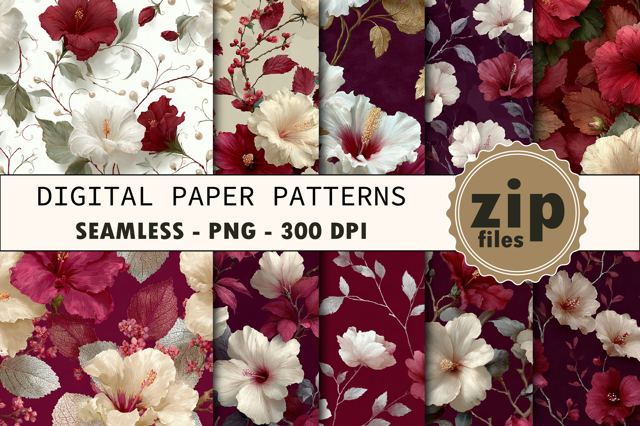White Hibiscus Digital Paper