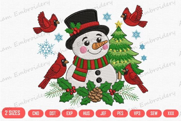 Winter Snowman Tree with Cardinal Bird